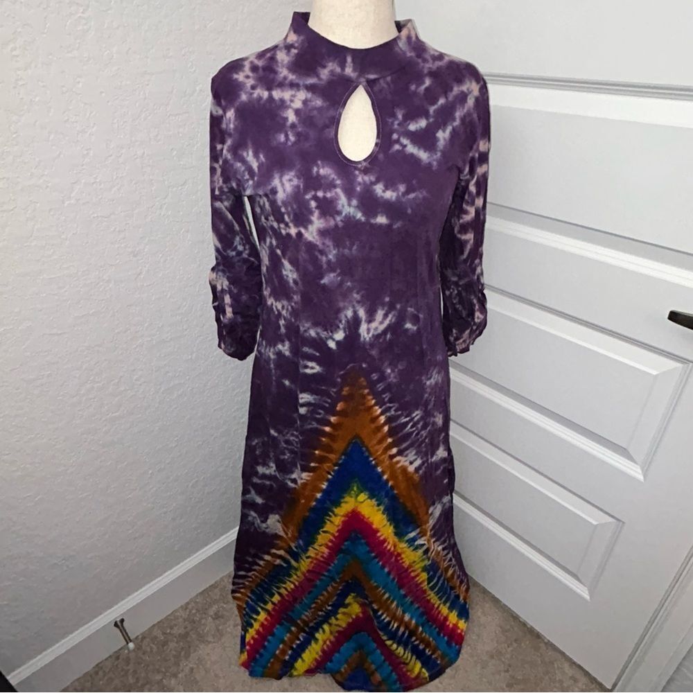 Tie Thai Tie Dye Bohemian Long Sleeve Maxi Dress
